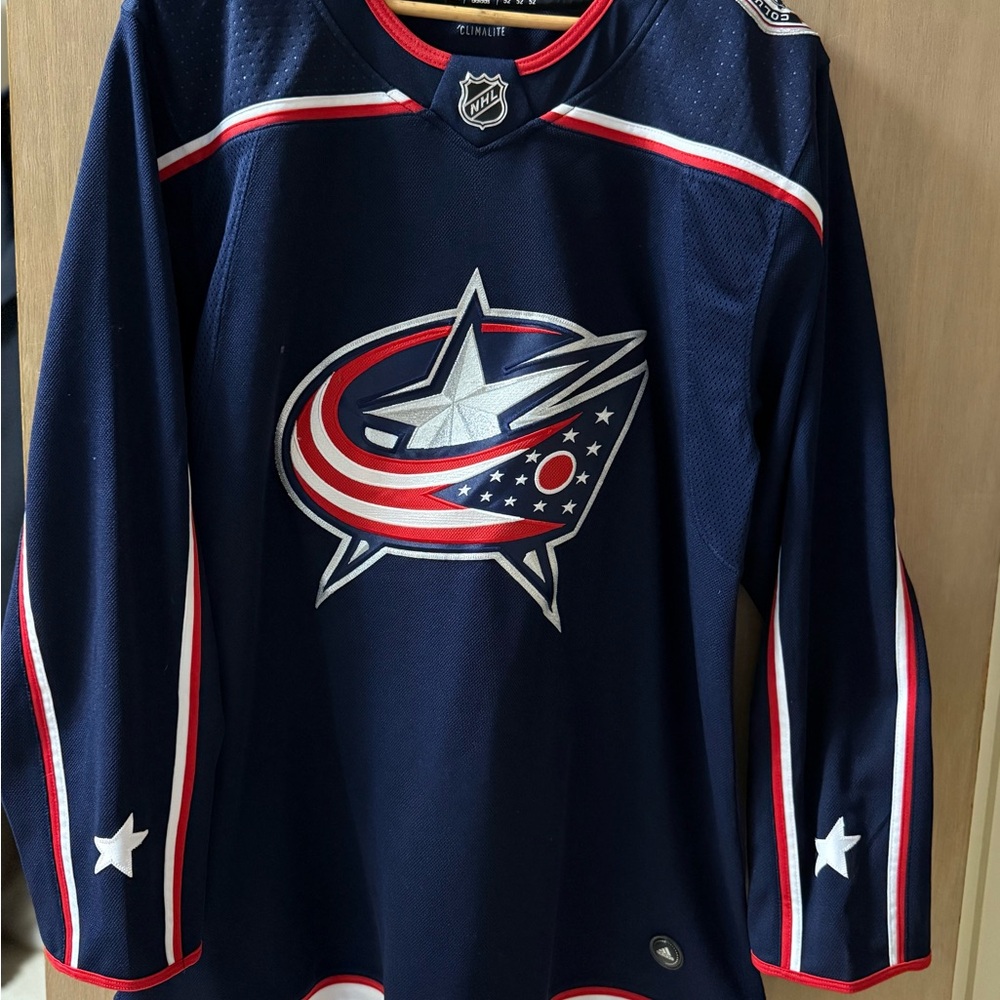 NHL Columbus Blue Jackets Adidas Navy Blue Jersey with Red Trim